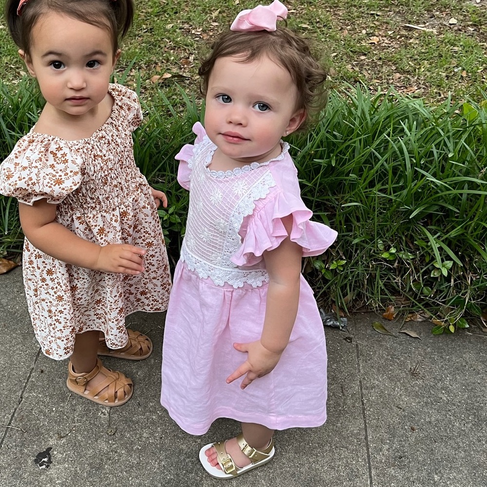 18m-2T Baby Pink Tunic/Dress with Cream Embroidery Lace Accents